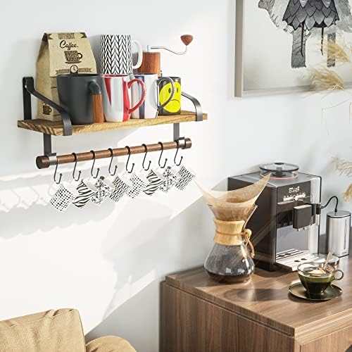 Love-KANKEI 17.3"Floating Wall Shelf Solid Wood, Coffee Bar Carbonized Black - Image 2