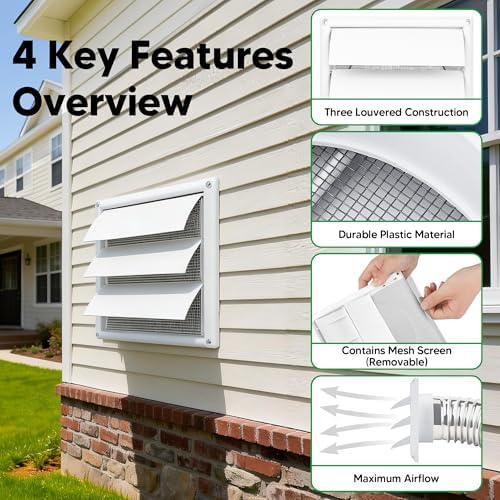 6 Inch Outdoor Dryer Vent Cover Louvered - Image 3