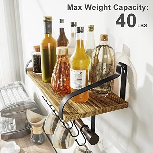 Love-KANKEI 17.3"Floating Wall Shelf Solid Wood, Coffee Bar Carbonized Black - Image 4