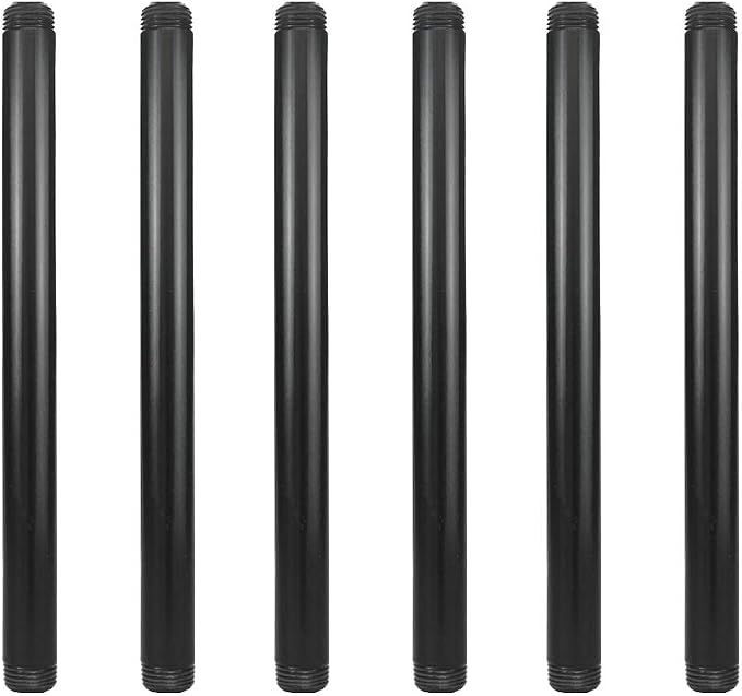 6 Pack 1/2" × 10" Pre-Cut Black Metal Pipe, Industrial Steel Fits Standard Half by GeilSpace