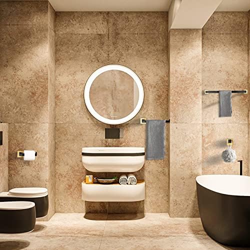 TURS 4-Piece Bathroom Hardware Set Black and Brushed Gold Towel Bar Holder Set - Image 5