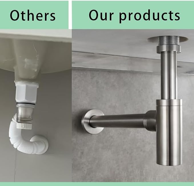 Brushed Nickel Round Bottle P-Trap 1 1/4 Adjustable, Bathroom Sink Waste Drain - Image 5