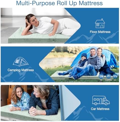 KingChii CertiPUR-US Memory Foam Camping Mattress, Portable Roll Up Travel Car - Image 6