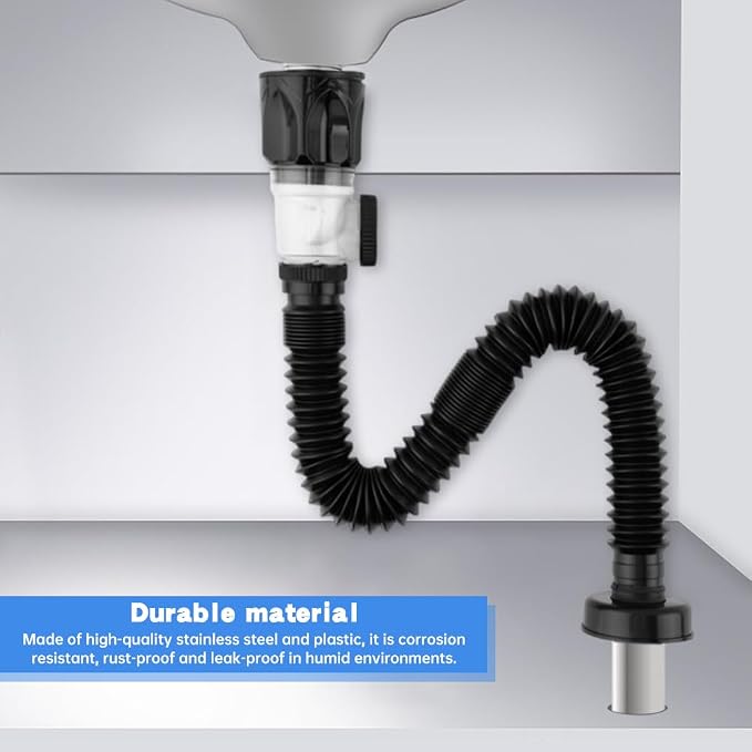Bathroom Sink Drain Kit, Flexible P-Trap Drain Pipe - Image 2