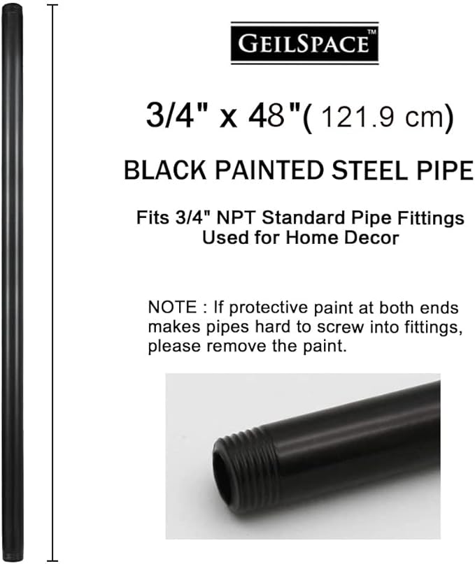 6 Pack 3/4" x 48" Pre-Cut Black Metal Pipe, Industrial Steel Fits Standard - Image 2