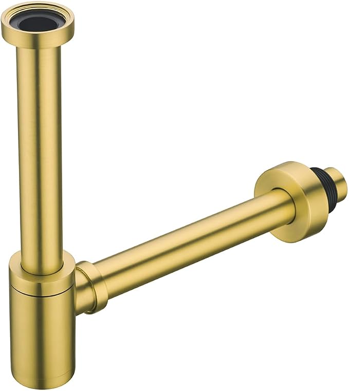Brass Round Bottle P-Trap 1 1/4, Adjustable Basin Sink Waste Drain Trap Kit by SEABEFORE