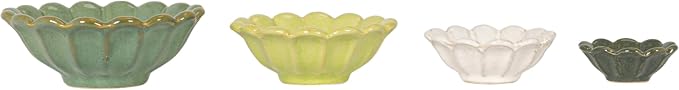 Creative Co-Op 4-Piece Stoneware Reactive Glaze Flower Shaped Bowl Set - Image 5