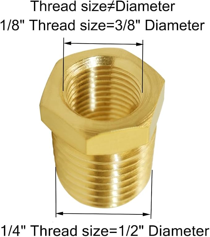 Joywayus 5Pcs Brass Reducing Hex Bushing 1/4" NPT Male to 1/8" NPT Female | - Image 2