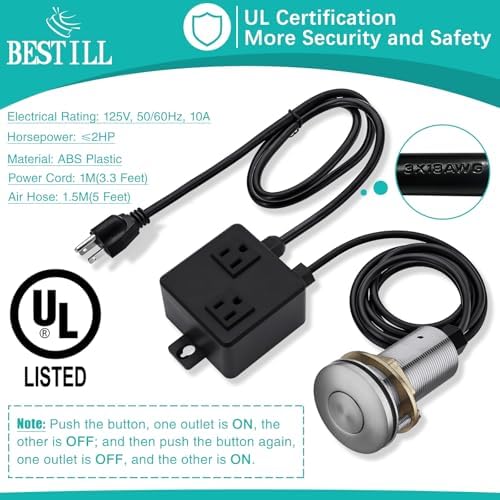BESTILL All Metal Garbage Disposal Air Switch Kit Dual Outlet, UL Listed Long - Image 4