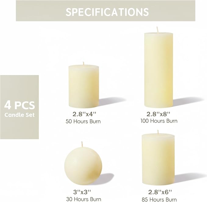 Rustic Ivory Pillar Candles Set - Image 3