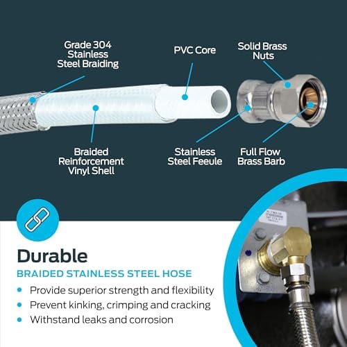Eastman 4 Ft. Dishwasher Installation Kit, Braided Stainless Steel Supply Line - Image 5