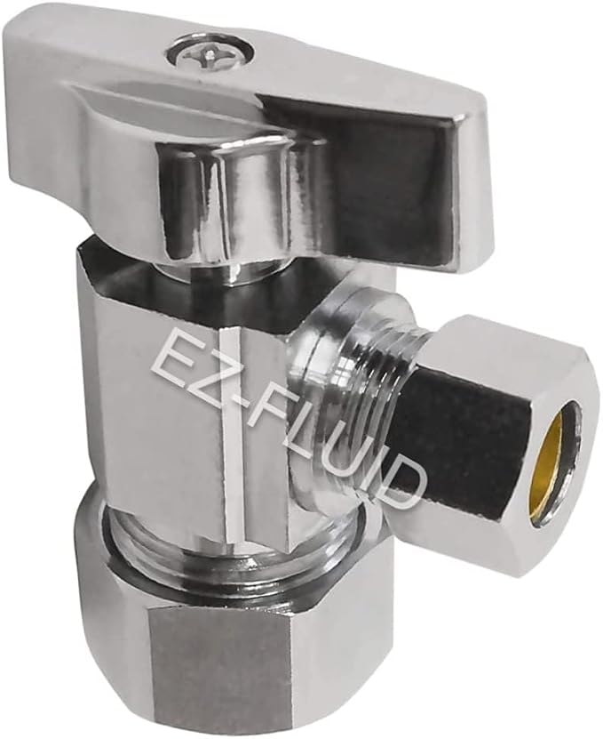 EZ-Fluid Heavy Duty 1/2" Nom. x 3/8" OD Comp Angle Stop Valve, 1/4 Turn Handle by EZ-FLUIDPlumbingProducts