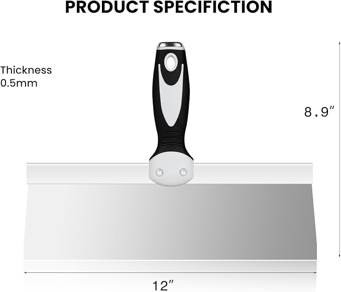 Mister Rui 12" Stainless Steel Drywall Taping Knife, Soft Grip Handle | 12" - Image 7