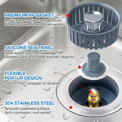 zaa 3 in 1 Kitchen Sink Drain Strainer Stopper Removable Basket Pop-Up - Image 6