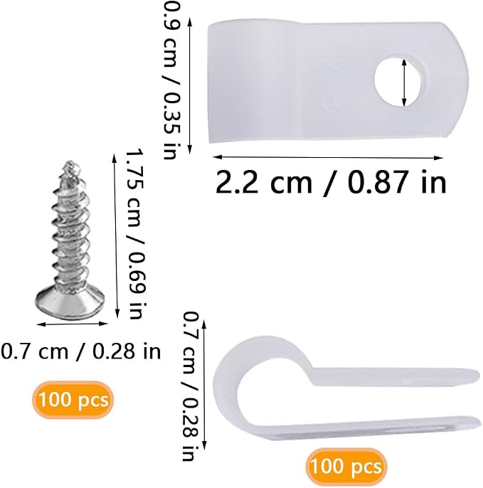 100 Pcs Wire Clamps, 1/4 White Cable Clamp R-Type | Nylon Screw Mounting Cord - Image 3