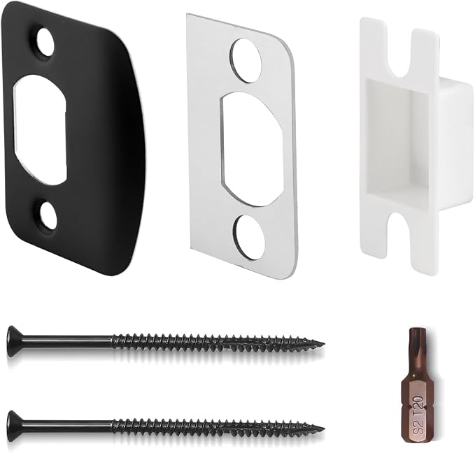 Black Door Strike Plate with Long Screws & Bit | Reinforcement Striker Kits by MOSECYOU