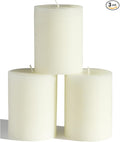 3x4 inch Pillar Candles Set of 3 – Unscented Dripless Rustic Ivory Candles by CANDWAX