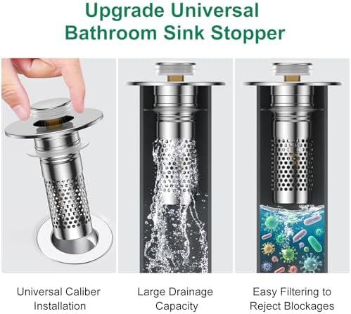 Bathroom Sink Drain Strainer, Universal Pop-Up Sink Stopper Hair Catcher - Image 3