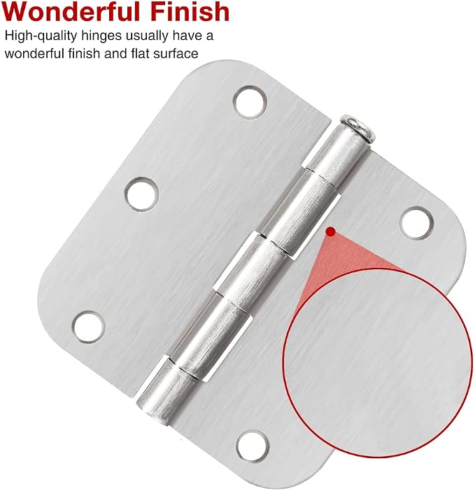 30 Pack Rounded Door Hinges Brushed Nickel 3.5" - Image 3