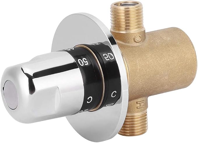 3 Way Thermostatic Valve, G1/2in 3 Way Brass Thermostatic Mixing Valve Faucet - Image 9