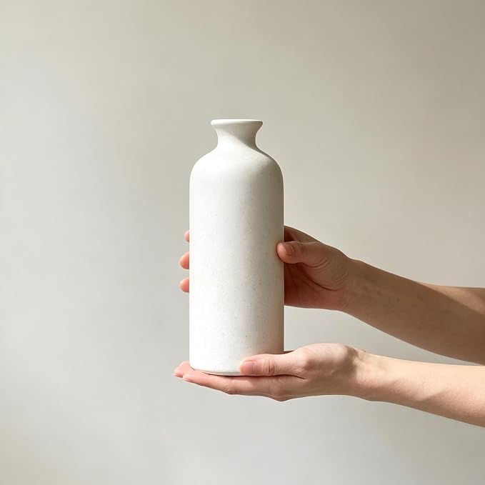 Small White Ceramic Vase Set of 3, Modern Boho Farmhouse Flowers Vases | - Image 3