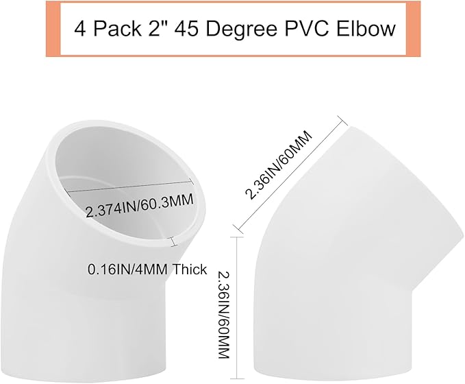 4Pack 2" 45 Degree PVC Elbow Pipe Fitting Connector Furniture Build Grade SCH40 - Image 2