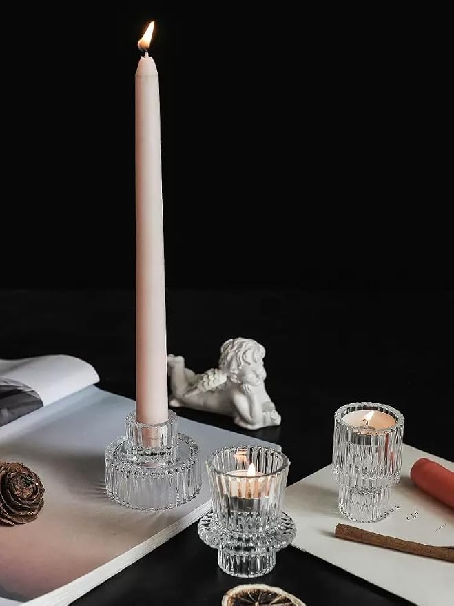 Vixdonos Glass Candlestick Holders Tealight Candle Holders - Image 4