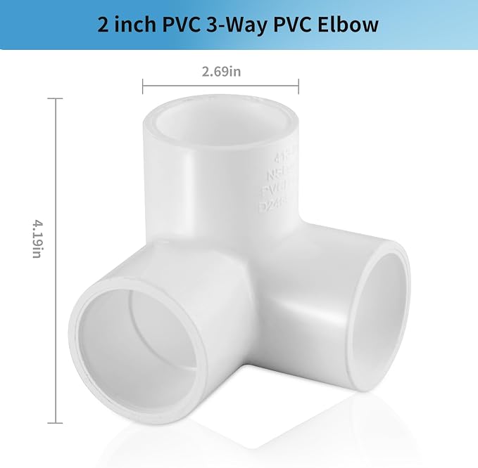 LESSO PVC Pipe Fittings, 2 Inch Tee Elbow 3-Way, Side Outlet Ell 2 Pack | - Image 2