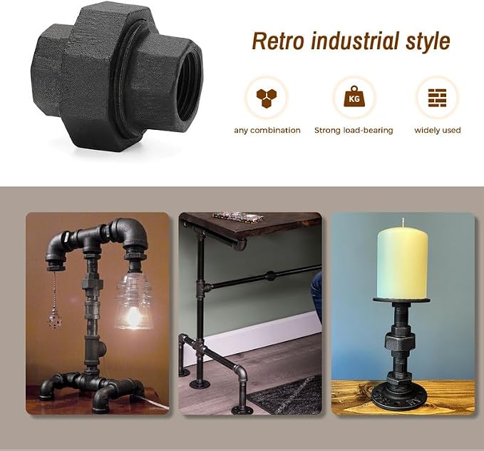 1/2" Black Pipe Fittings Union Home Expert 4 Pack | Malleable Cast Iron Pipe - Image 4