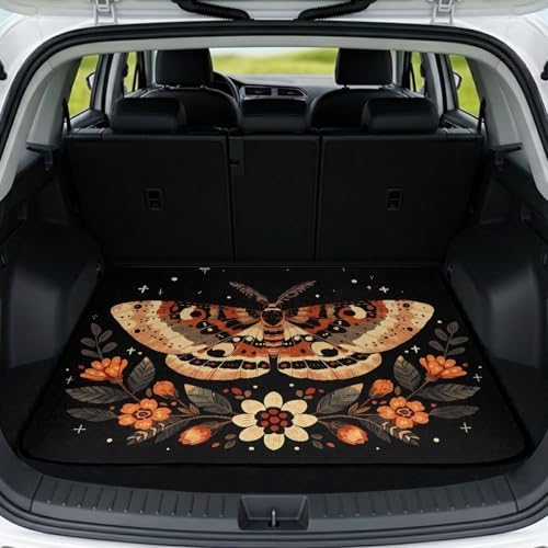 Moth Floral Universal Car Trunk Mat, Waterproof Cargo Liner by Mintulipy