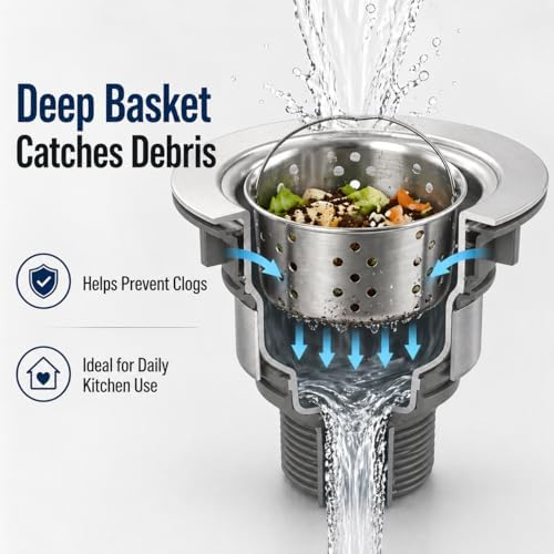 3.5" Pop-Up Kitchen Sink Drain, Stainless Steel Stopper - Image 4