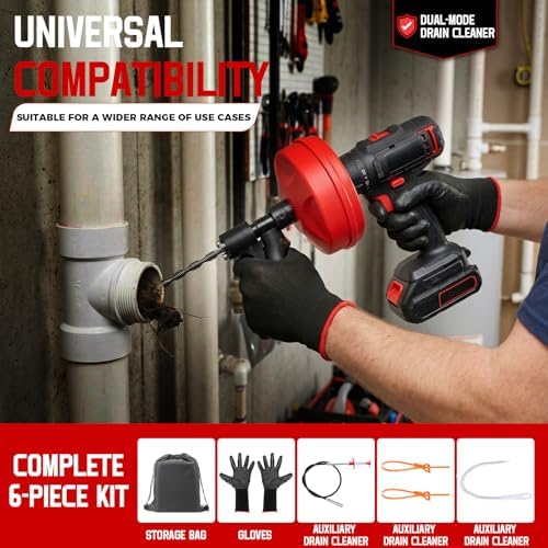 KELIN 6 in 1 Drain Auger Kit, Dual-Mode 33FT Plumbing Snake - Image 2