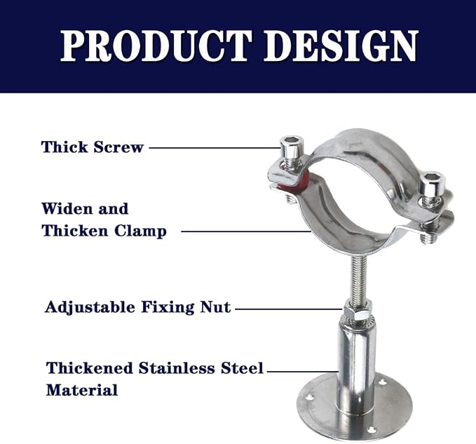 2" Stainless Steel Wall Mount Ceiling Mount Pipe Support，Adjustable Pipe - Image 4
