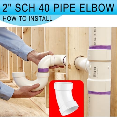 Asterbacks 2 inch PVC 45 Degree Elbow Schedule 40 White Pipe Fittings - Image 2