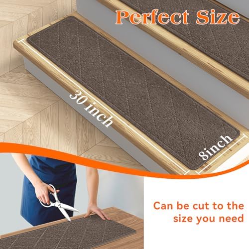 Stair Treads for Wooden Steps 4 PCS Non Slip Stair Rugs Brown - Image 3