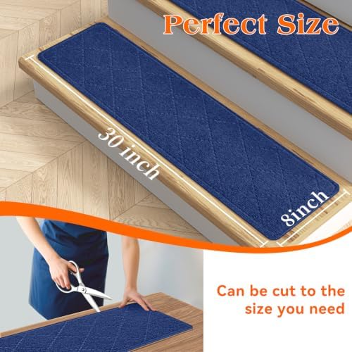 Stair Treads for Wooden Steps 18 PCS, Non Slip Stair Rugs Blue - Image 3