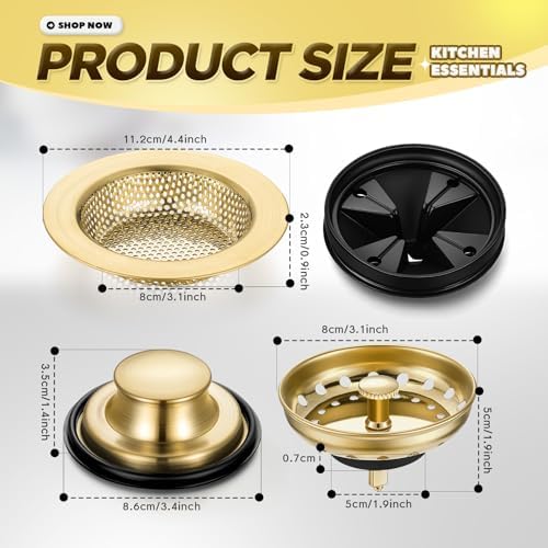 4 Pcs Light Gold Kitchen Sink Accessories Garbage Disposal Splash Guards 3.4'' - Image 2