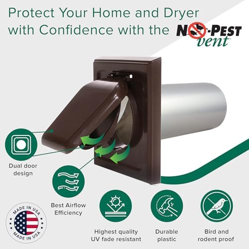 NO-PEST VENT Dual Door Dryer Vent Cover 4 Inch Outdoor, Made in USA, Highest - Image 2