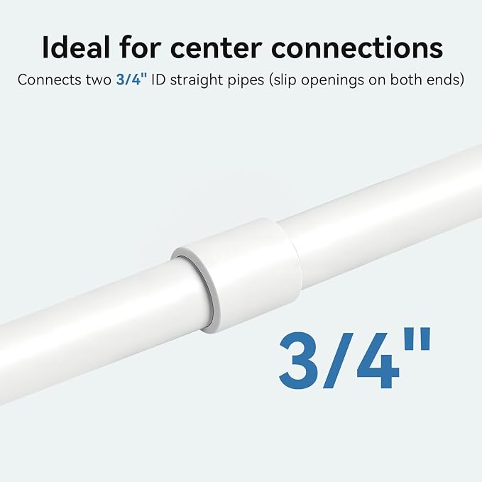 9 Pack 3/4 Inch White PVC Pipe Coupling, Socket x Socket, Schedule 40 Heavy - Image 3