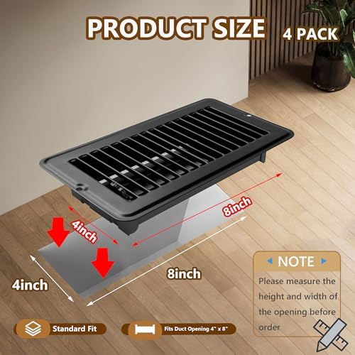 4" X 8" Floor Register 4 Pack Black Floor Vent Covers Heavy Duty Floor Vent - Image 2