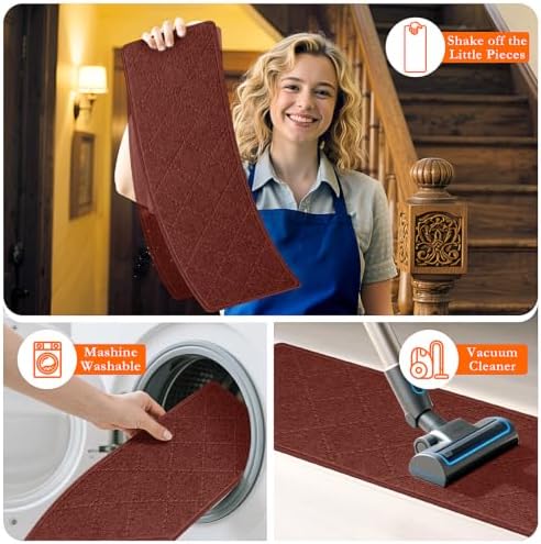 Stair Treads for Wooden Steps 18 PCS, Non Slip Stair Rugs Red - Image 6