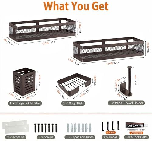 PUSDON 5-in-1 Wide Wall Mount Wrapped Mesh Kitchen Organizer & Shower Caddy Kit - Image 3
