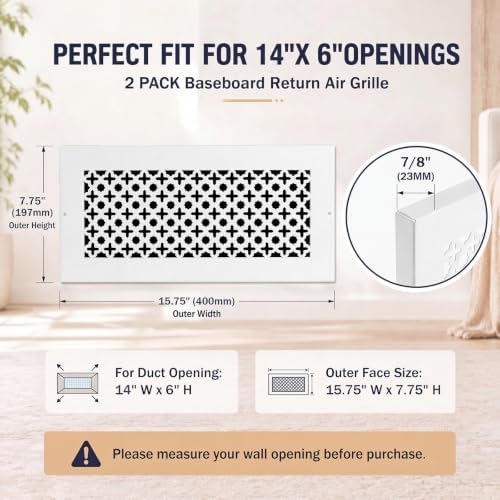 Lewtemi 2 Pack Baseboard Register Vent 14'' x 6'' Duct Opening Size, Heavy Duty - Image 2
