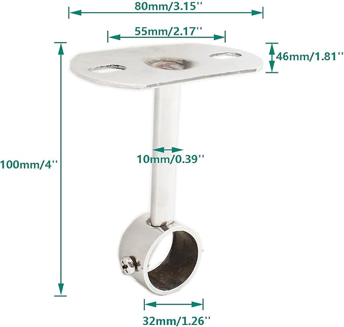 2 Pack Ceiling Mount Bracket, Stainless Steel Wardrobe Pipe Bracket Rod Holder - Image 2