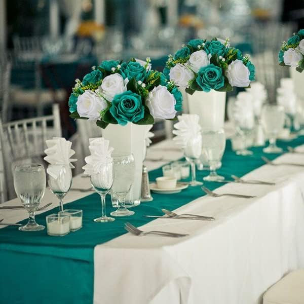 BLOSMON Teal Flowers Ball Decorations: 2 Pcs Fake Roses Table Centerpiece | - Image 2