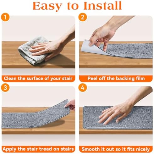 Stair Treads for Wooden Steps 4 PCS, Non Slip Stair Rugs Grey - Image 6