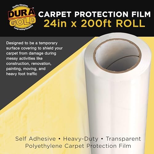 Dura-Gold Carpet Protection Film, 24-inch x 200-foot Roll, Self-Adhesive Plastic - Image 2