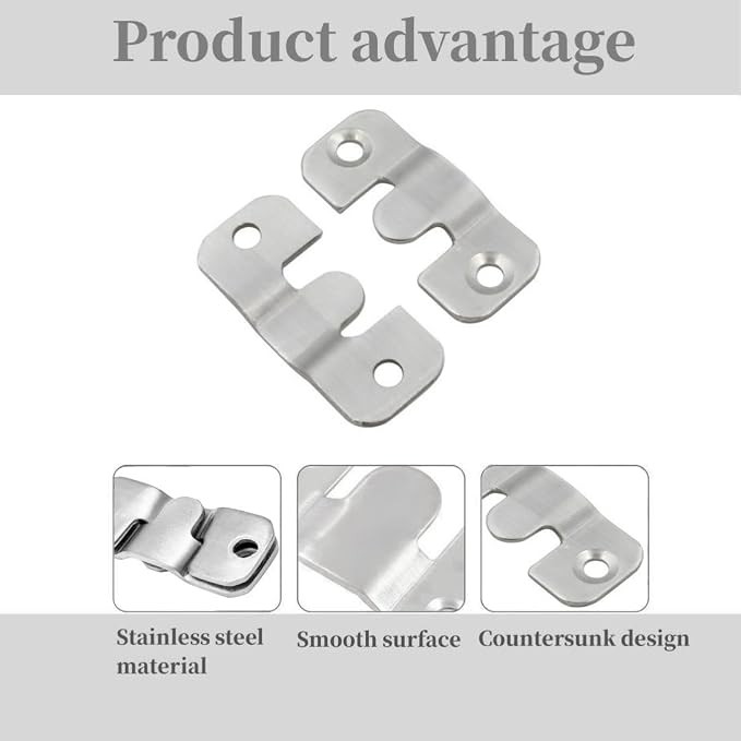 Interlocking Flush Mount Bracket Picture Hanging Hooks Stainless Steel Heavy - Image 3