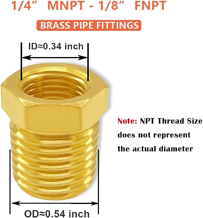 Hooshing 6PCS Brass Reducer Hex Bushing 1/4" NPT Male x 1/8" NPT Female | Heavy - Image 2