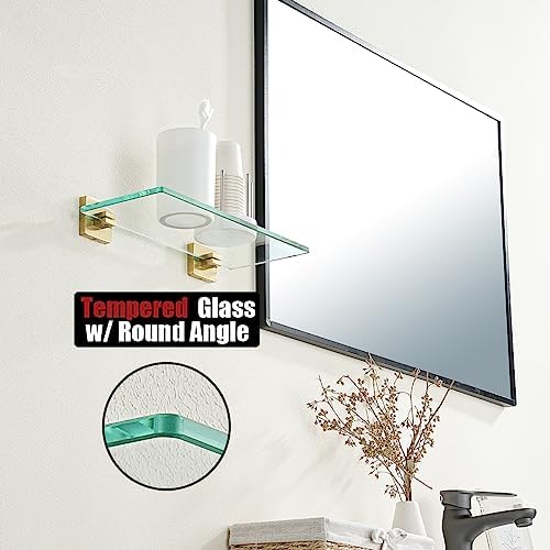 JQK Bathroom Glass Shelf Gold, Tempered Glass Shower Storage 12 by 5 inches - Image 6
